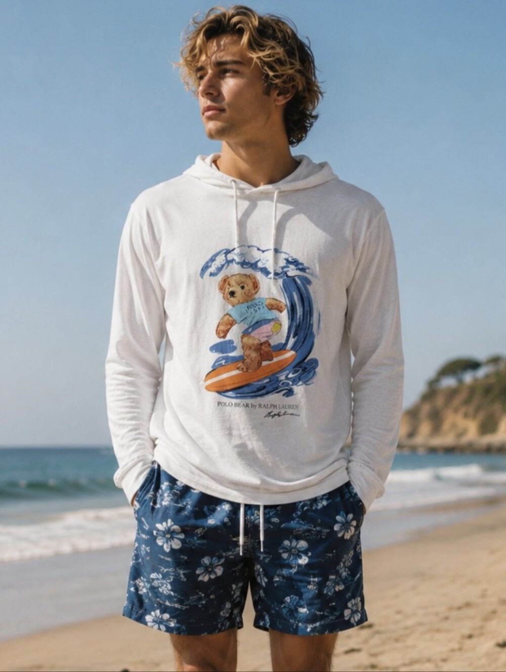 Polo Ralph Lauren Polo Bear Surfing Wave Lightweight Hoodie Shirt Size Small